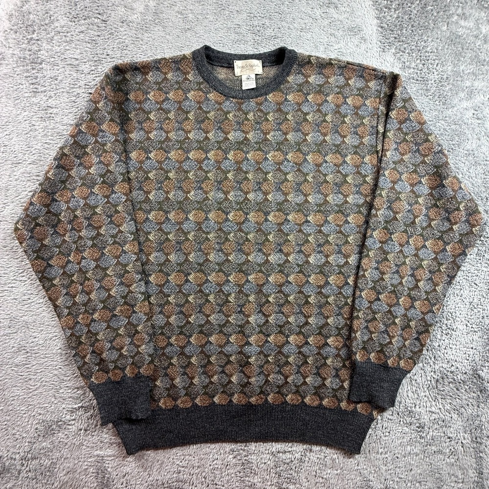 Tricots St Raphael L Mens Merino Wool Crew Neck Sweater Earth Tone Grandpa Knit
